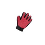 Textile and rubber glove, for brushing pets, red color, left hand